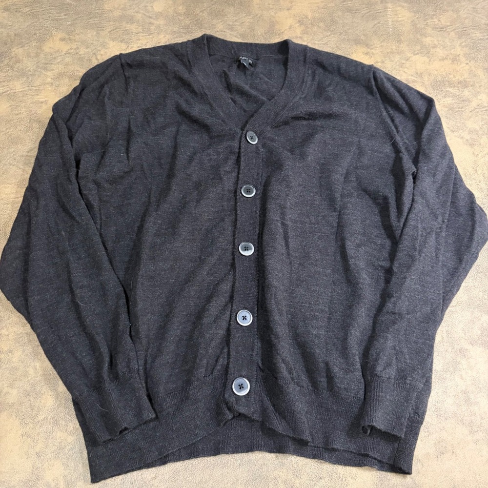 Apt. 9 Cardigan Sweater Mens XL Charcoal Gray Merino Wool Blend Button Front